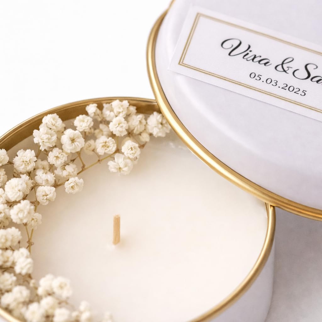 Personalized Natural Soy Wax Wedding Favor Candle Gift Set for Guest - Fall Winter Christmas Custom Dried Flower Bridal Baby Shower Gifts in Bulk (10 Pieces